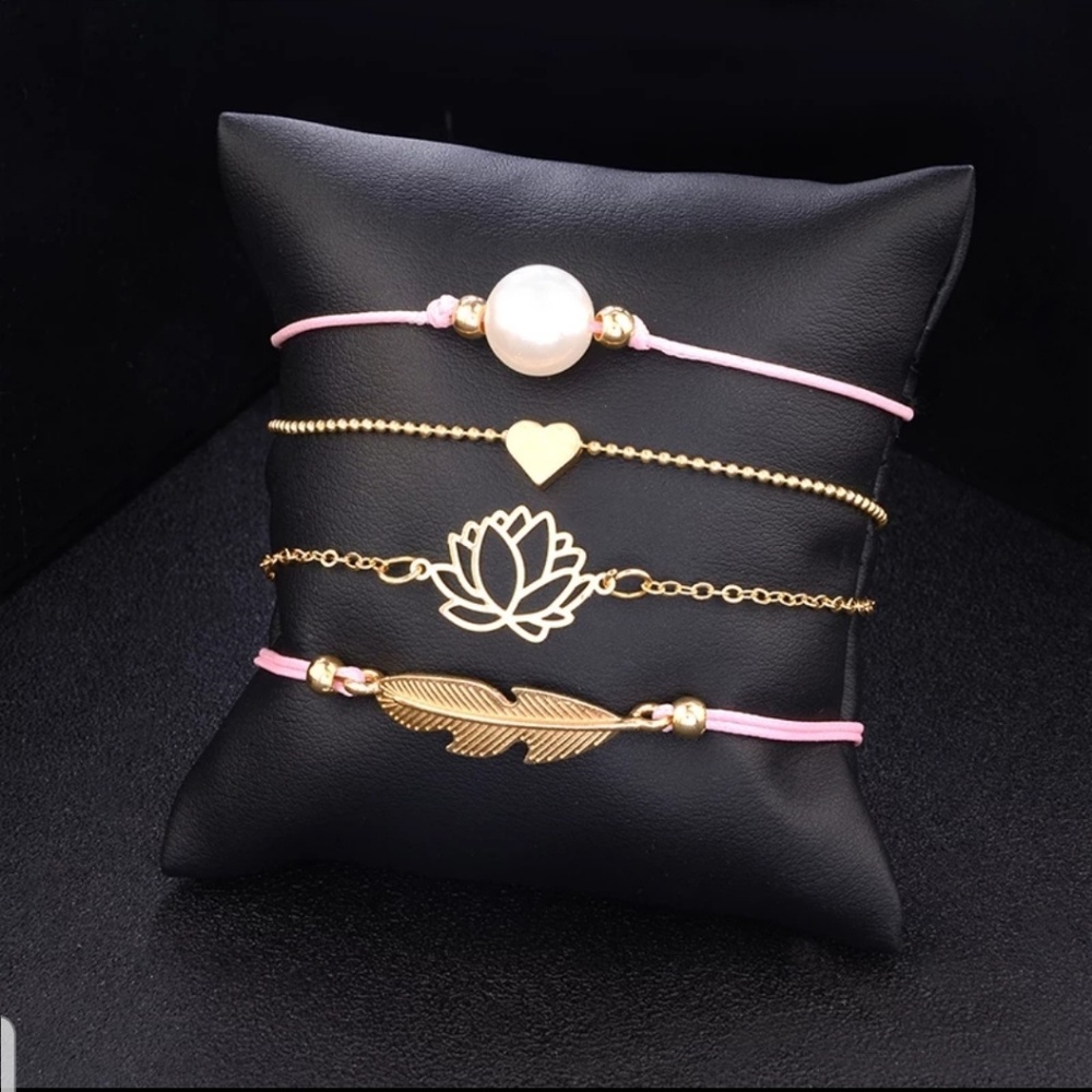 4 Pcs/ Set Bohemian Leaves Heart Pearl bracelet - Picture 4 of 4